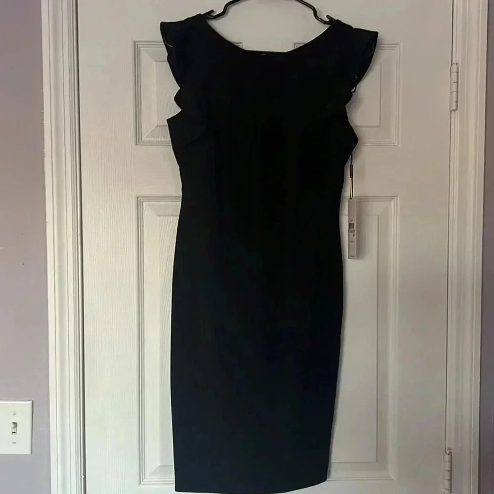 Calvin Klein Black Ruffle Sleeve Dress Size 6 - Picture 6 of 9